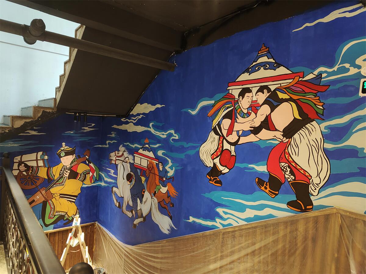 毕节蒙古风主题餐厅墙绘